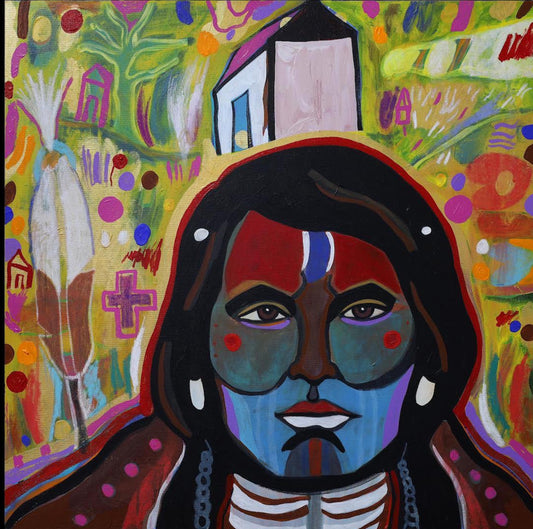 My relation Sam Saddleback original Canadian art by George Littlechild