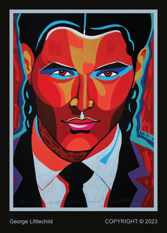Cree Wall Street Warrior original Canadian art by George Littlechild