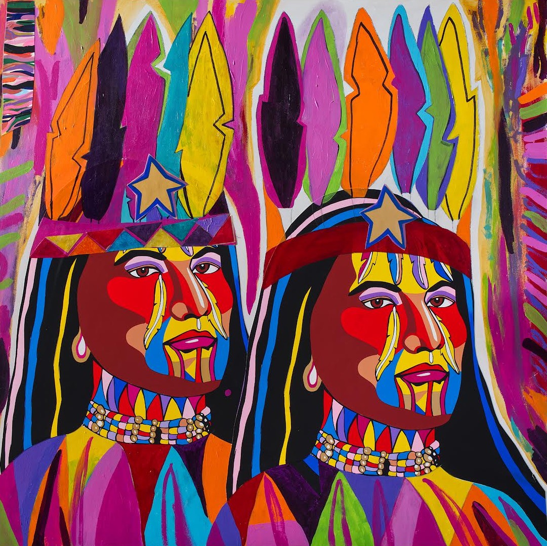 2 Two Spirit Chiefs in Headdresses original Canadian art by George Littlechild