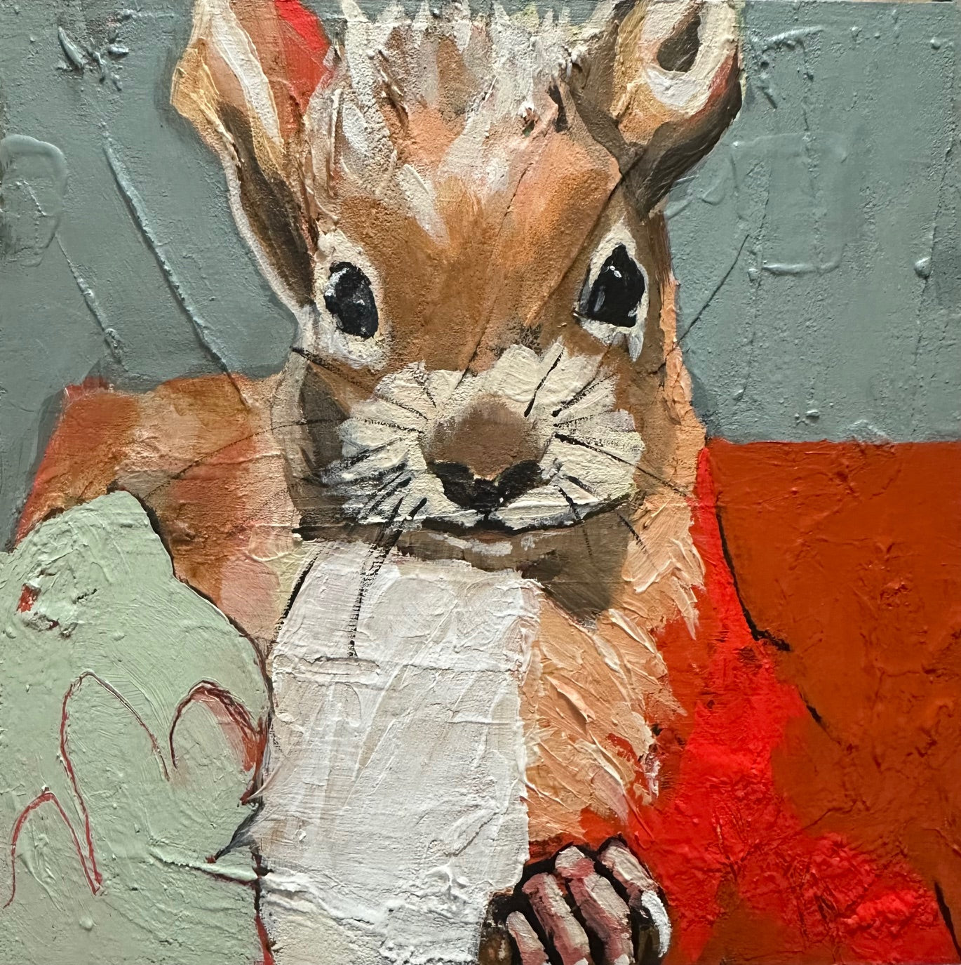 Squirell painting 8" x 8" by Canadian Artist Vikki Drummond