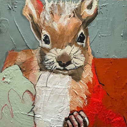 Squirell painting 8" x 8" by Canadian Artist Vikki Drummond