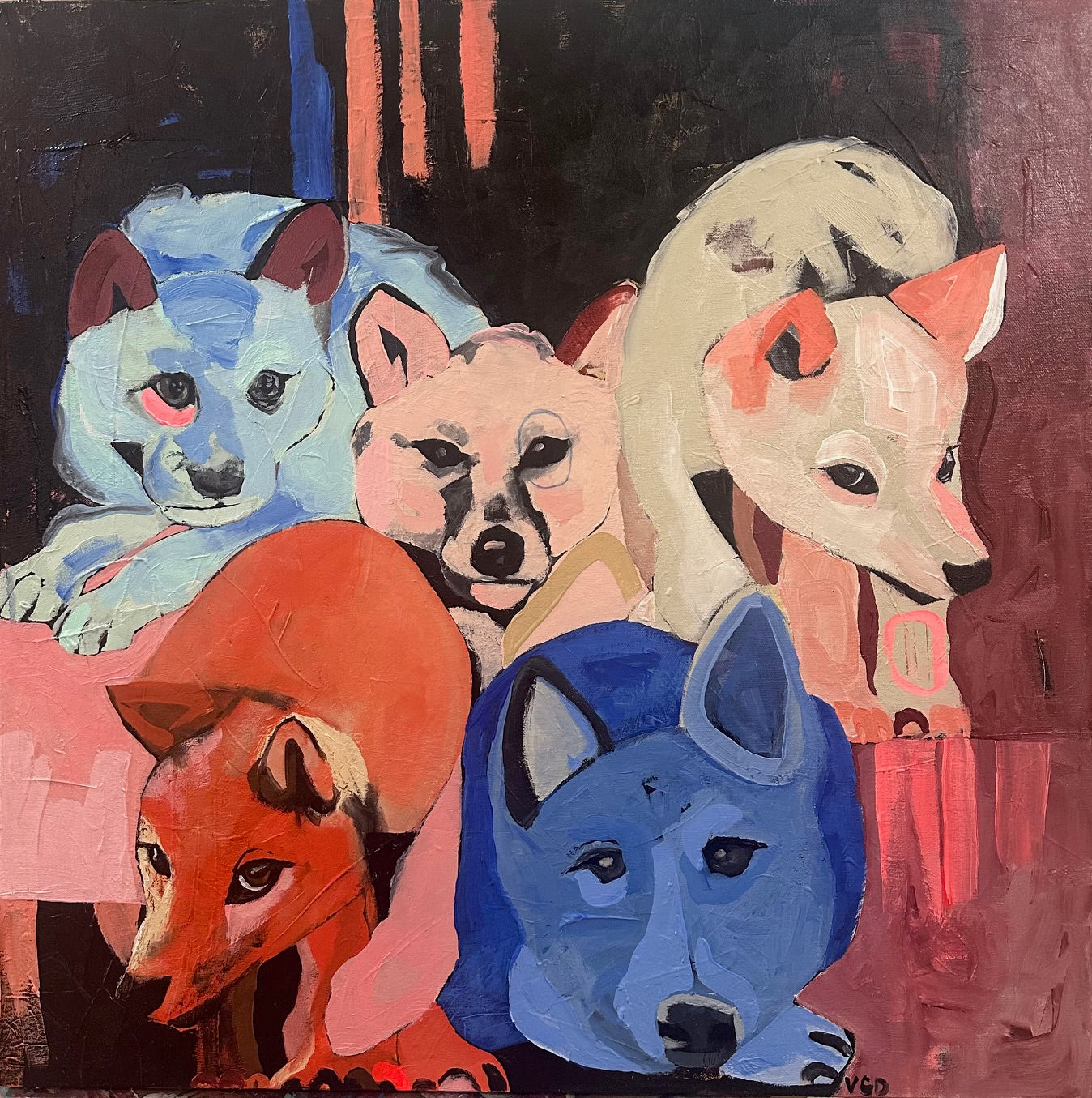 Pack (Vancouver Island Sea wolf pups) original Canadian art by Vikki Drummond