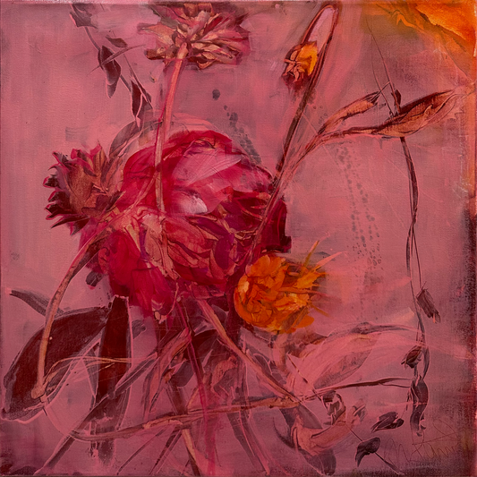 Pink Flower With Vine original Canadian art by Madeleine Lamont