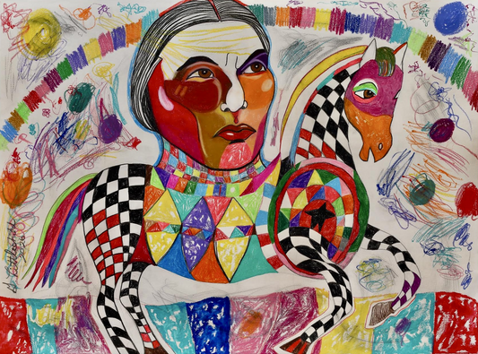 Plains Cree Rider & New Beginnings - Year of the Horse original Canadian art by George Littlechild