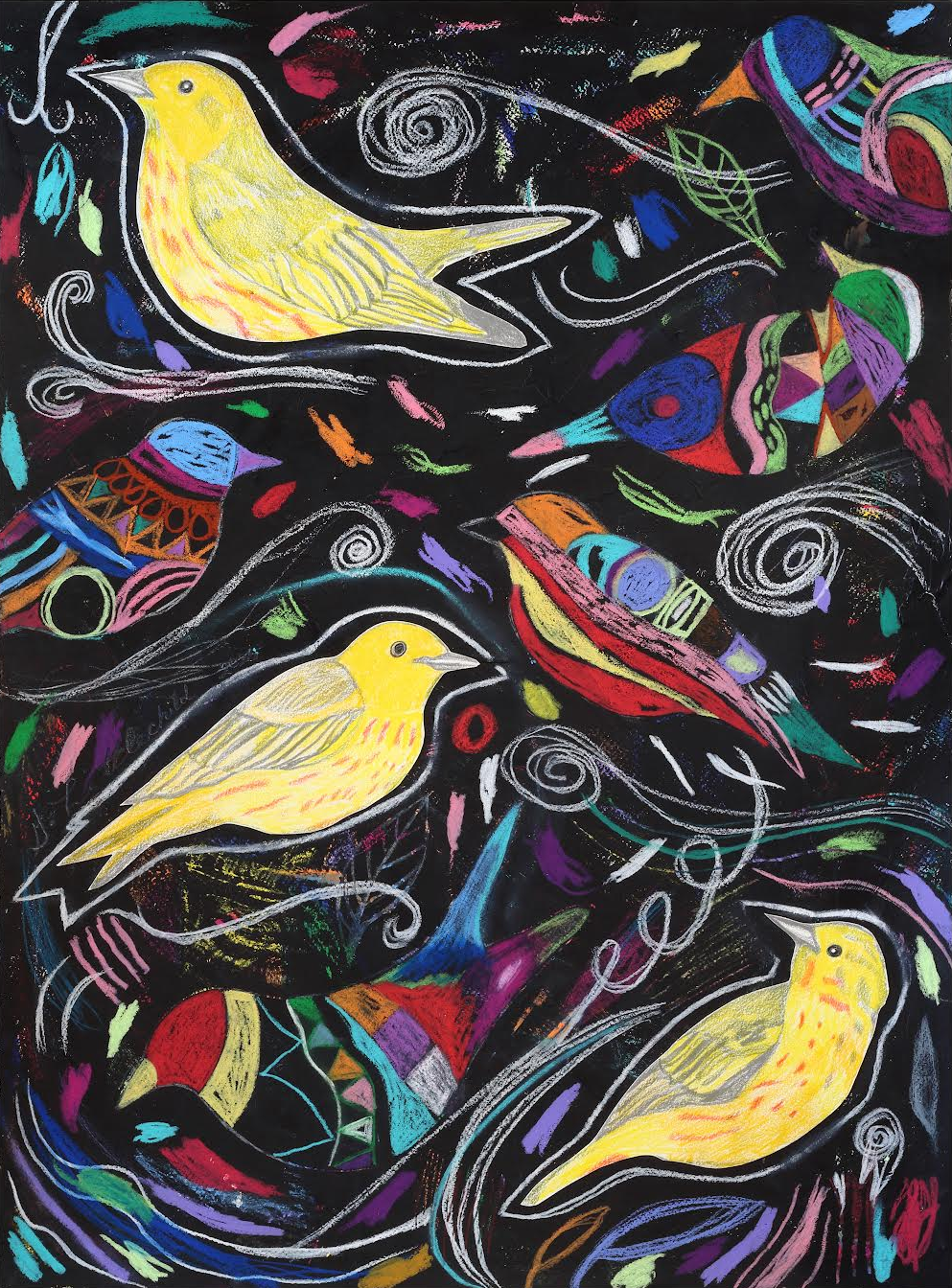 Yellow Spirit Birds original Canadian art by George Littlechild
